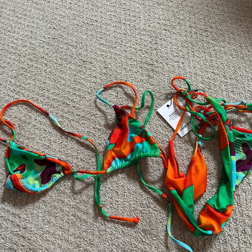 MIAOU Bikini Bottoms in Bright Orange & Green